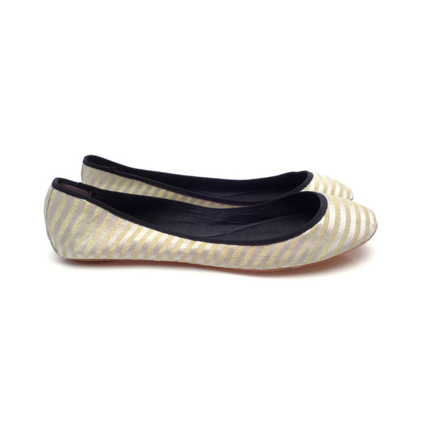 3061 silk flats; silver stripe