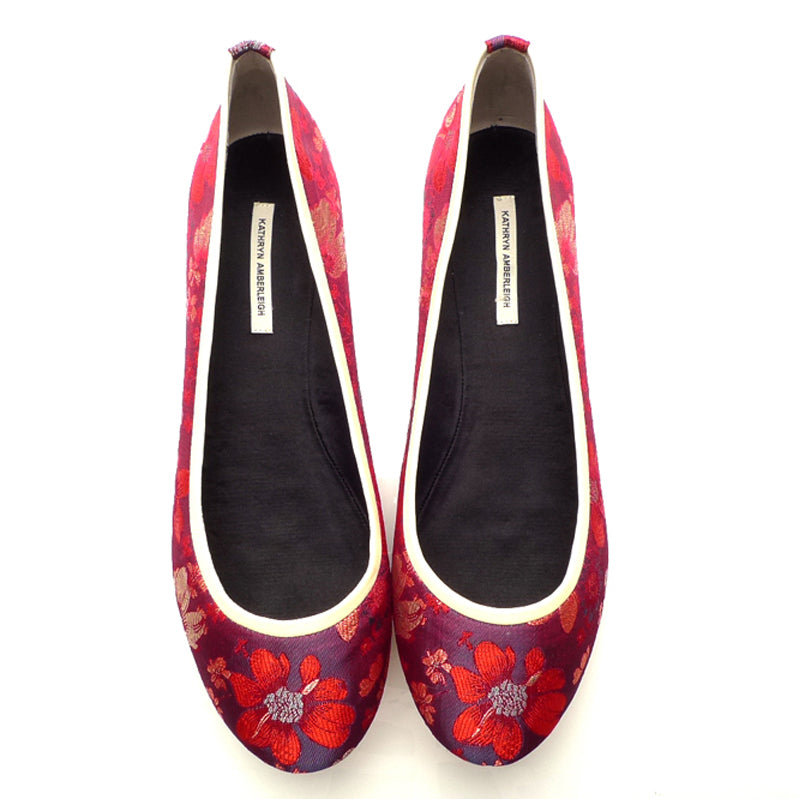 3062 silk jacquard flats; red flower