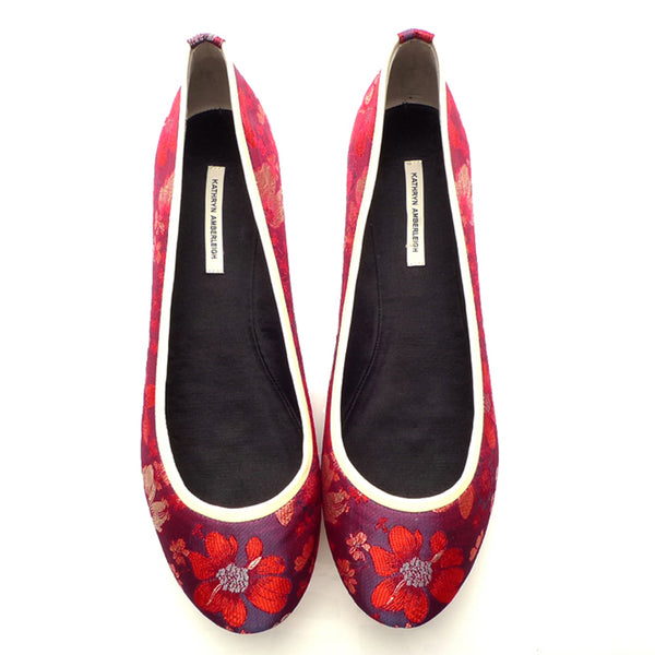 3062 silk jacquard flats; red flower
