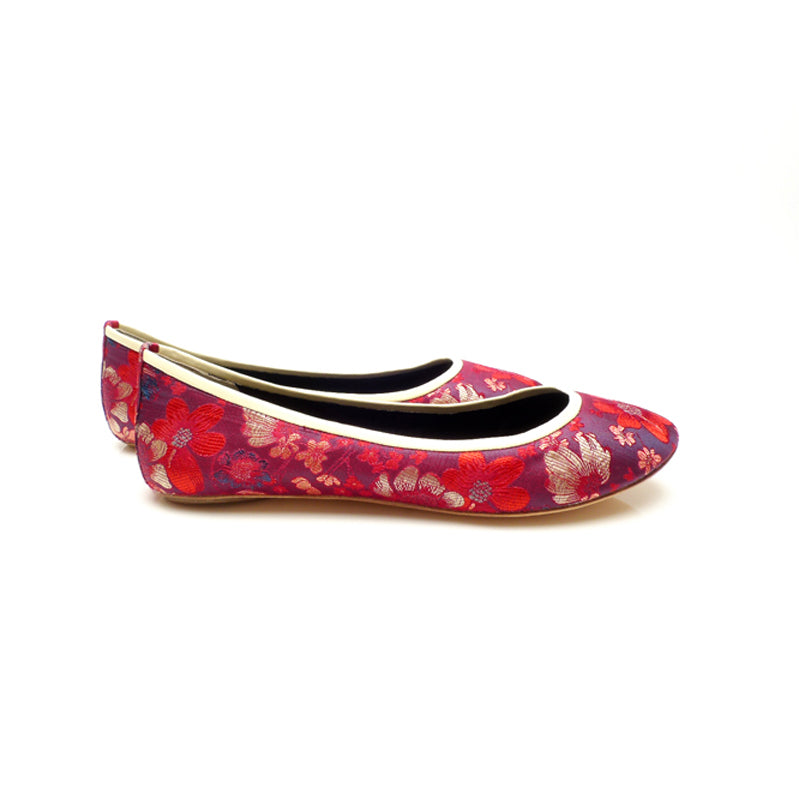 3062 silk jacquard flats; red flower