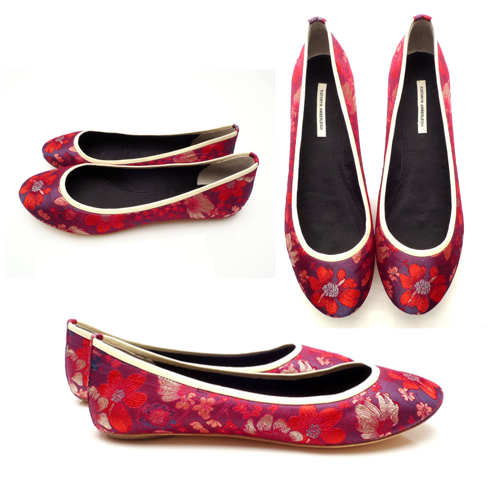 3062 silk jacquard flats; red flower