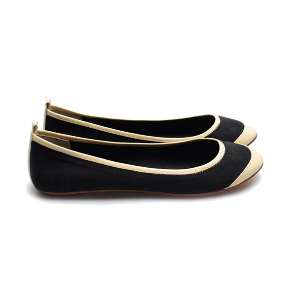 3065 silk flats; black and bone
