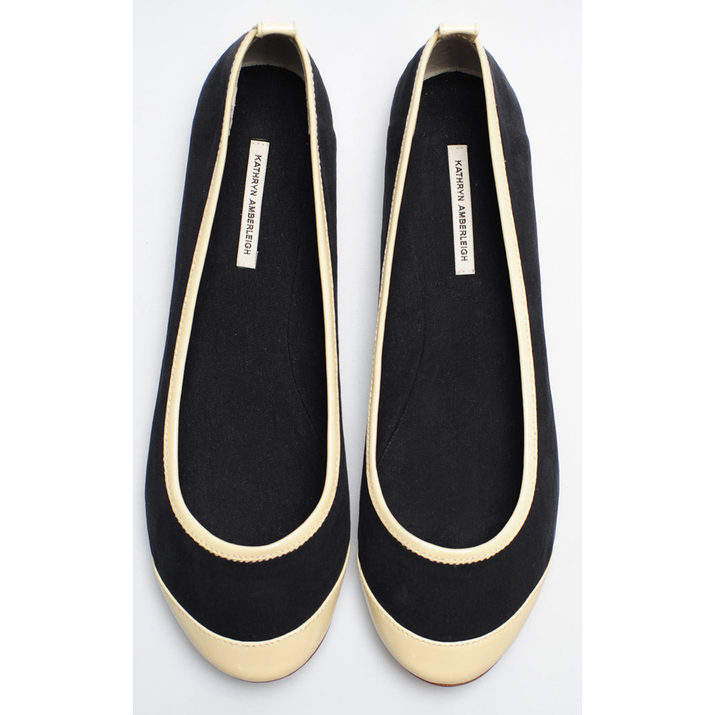 3065 silk flats; black and bone