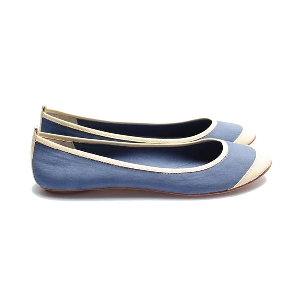 3065 silk flats; blue and bone
