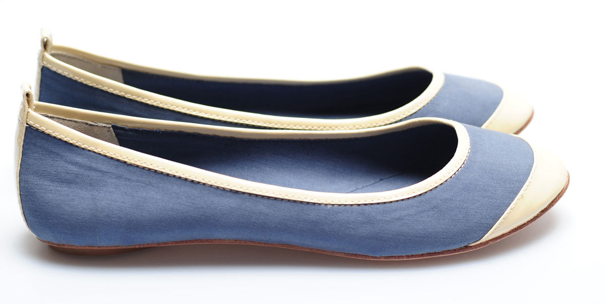 3065 silk flats; blue and bone