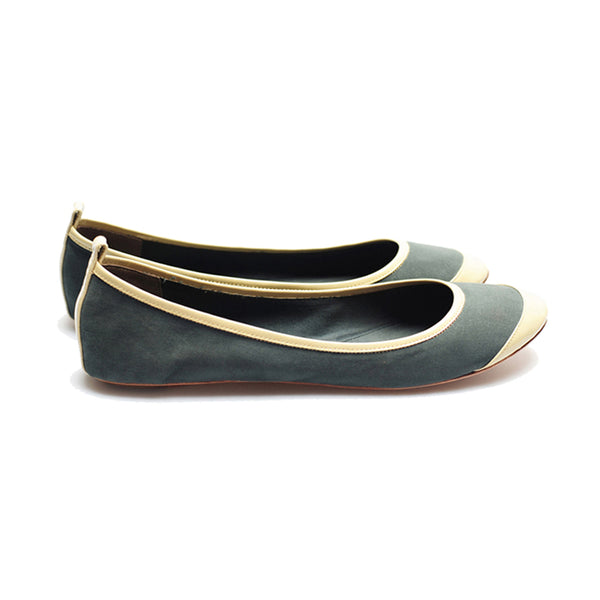 3065 silk flats; green and bone