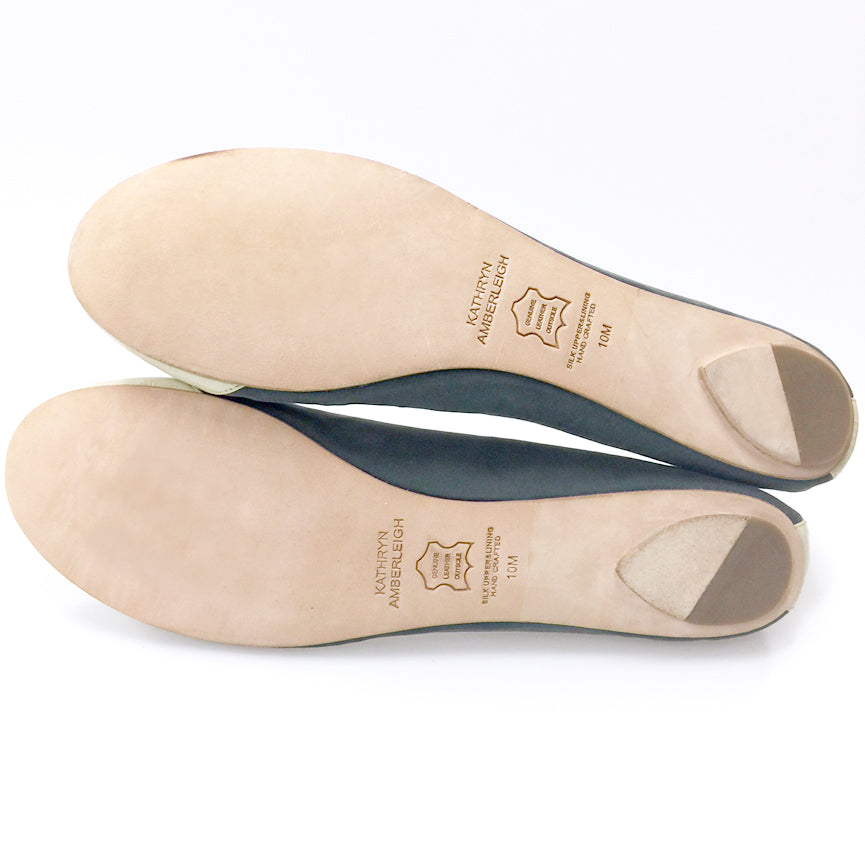 3065 silk flats; green and bone
