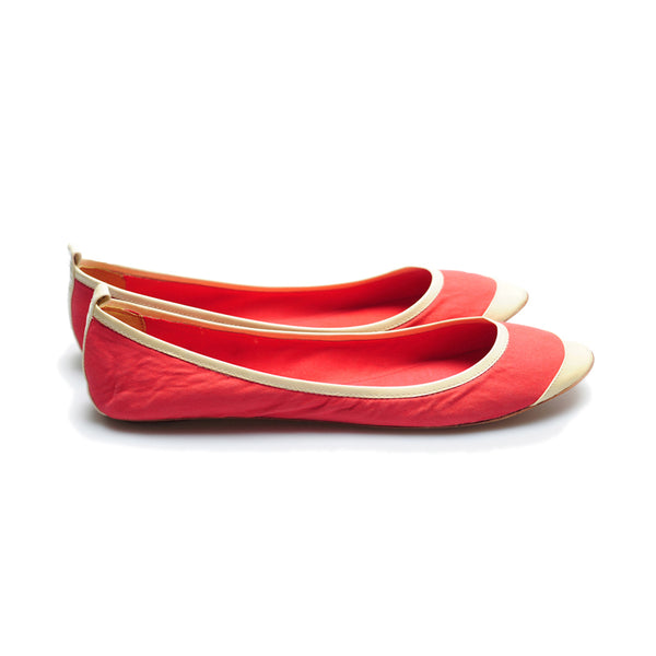 3065 silk flats; red and bone