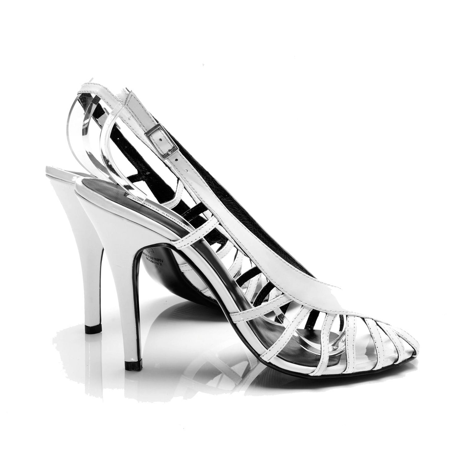 3072 leather heels; white patent
