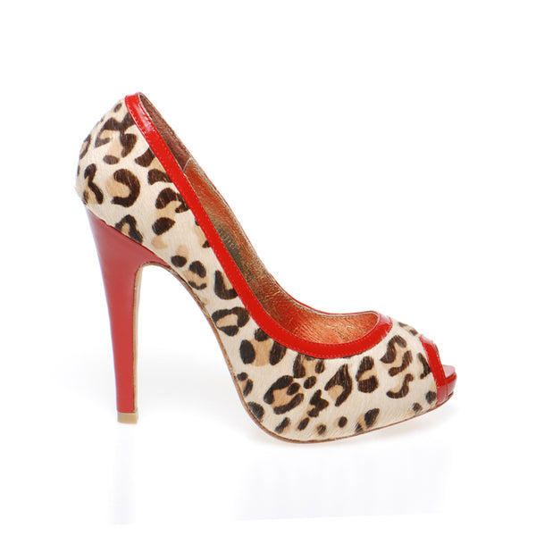 3080 leather heels; sand leopard and red