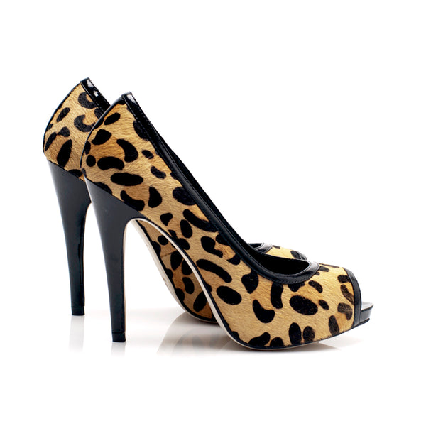 3080 leather heels; tan leopard and black