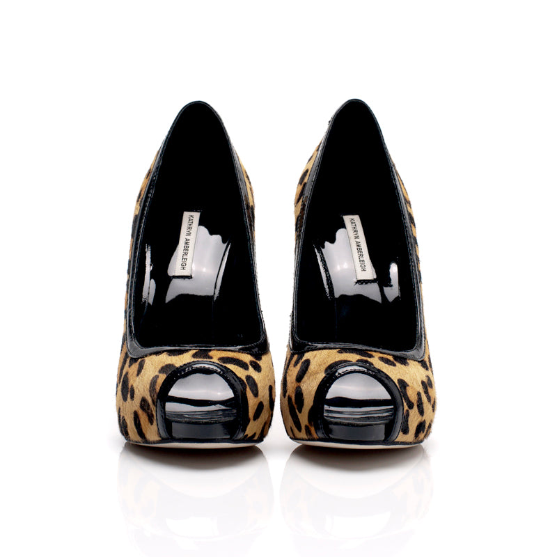 3080 leather heels; tan leopard and black