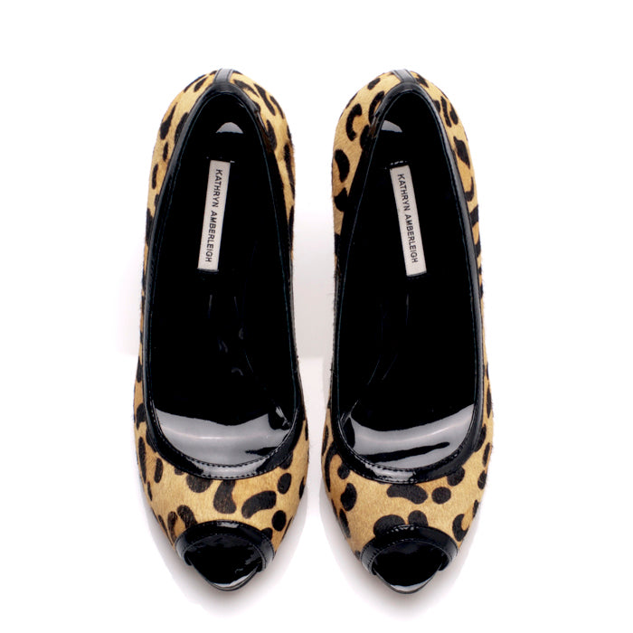 3080 leather heels; tan leopard and black