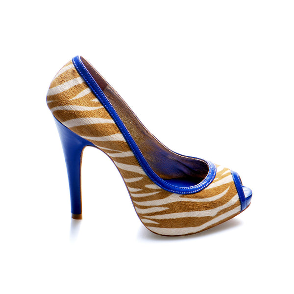 3080 leather heels; yellow zebra and blue