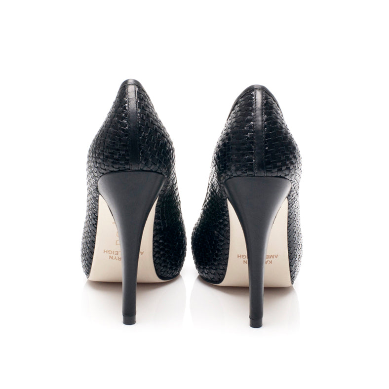 3081 woven leather heels; black