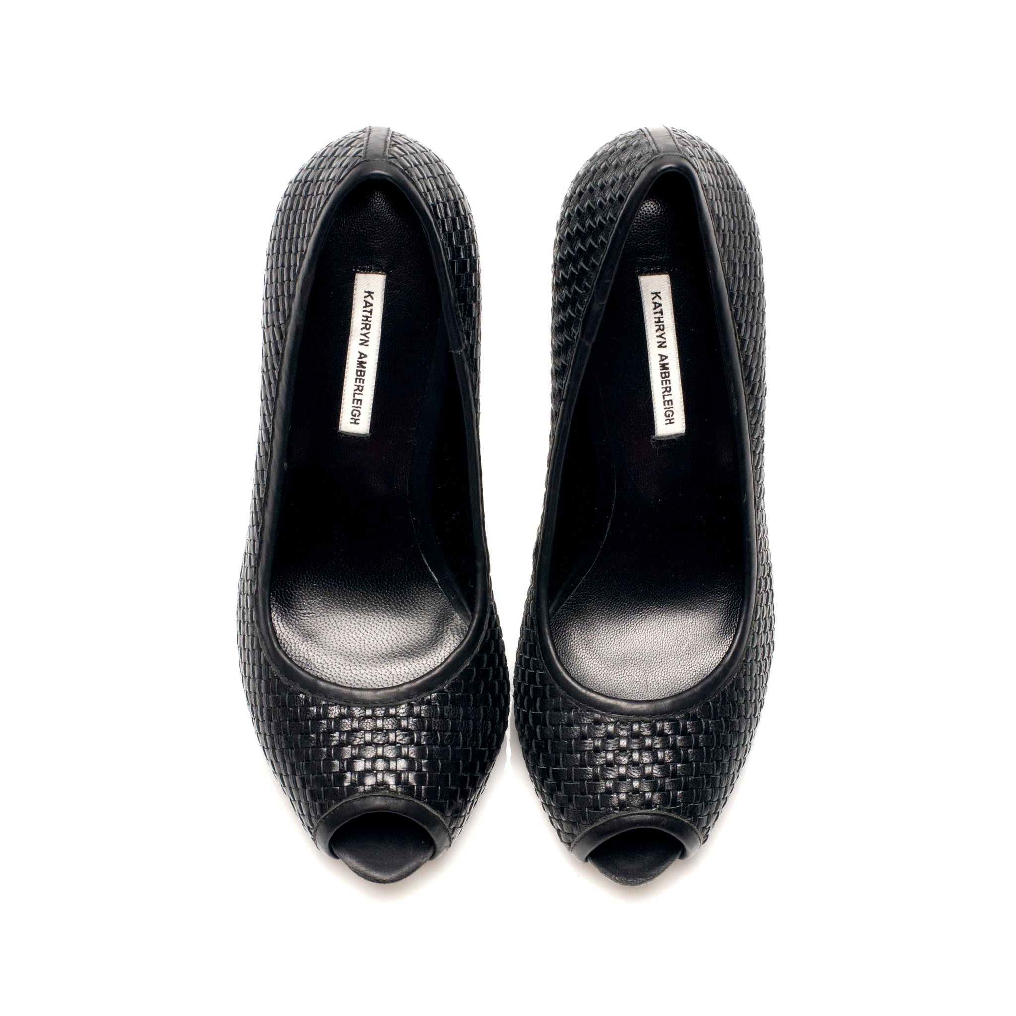 3081 woven leather heels; black