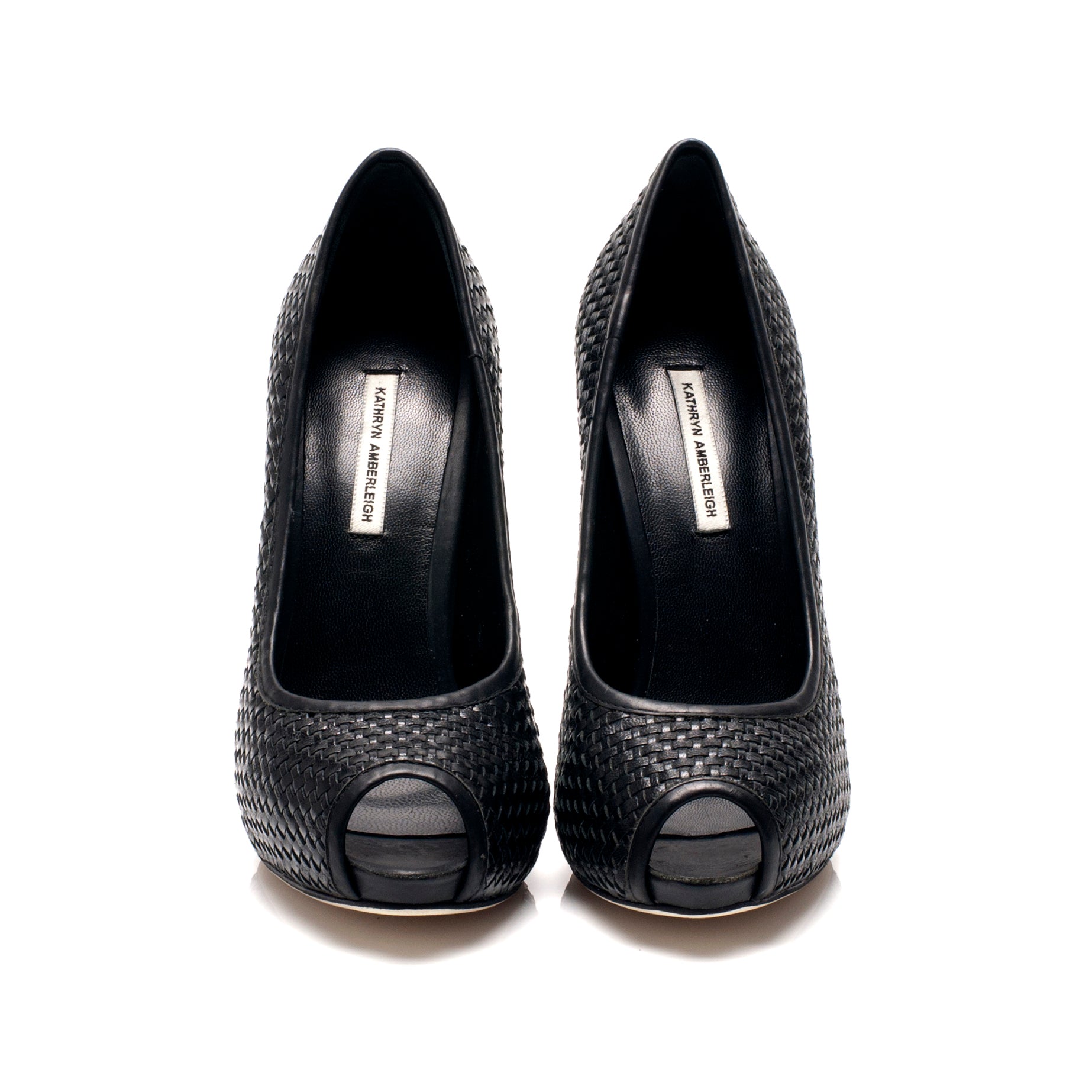 3081 woven leather heels; black