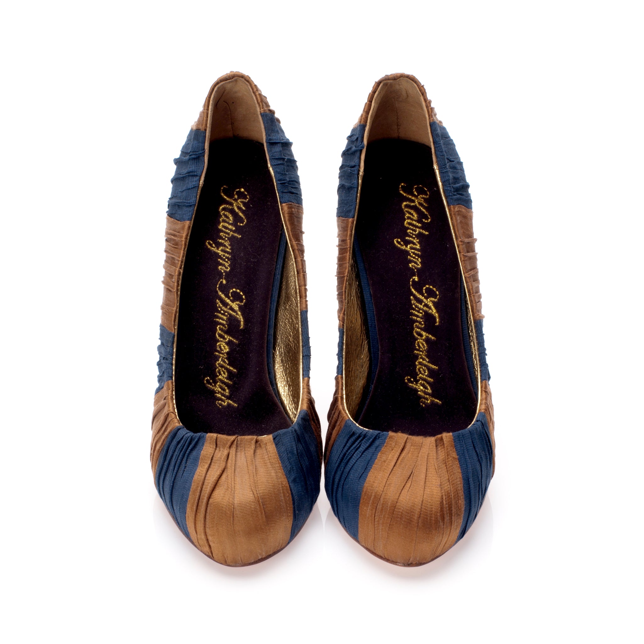 3082 silk heels; cocoa and navy