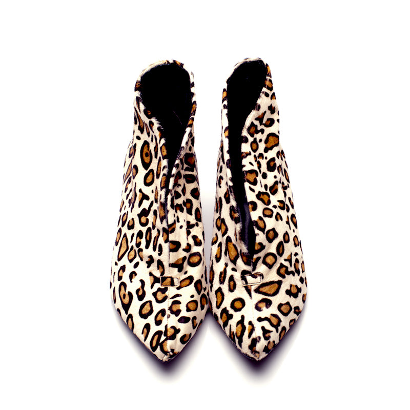 3155 hair booties ; cream leopard