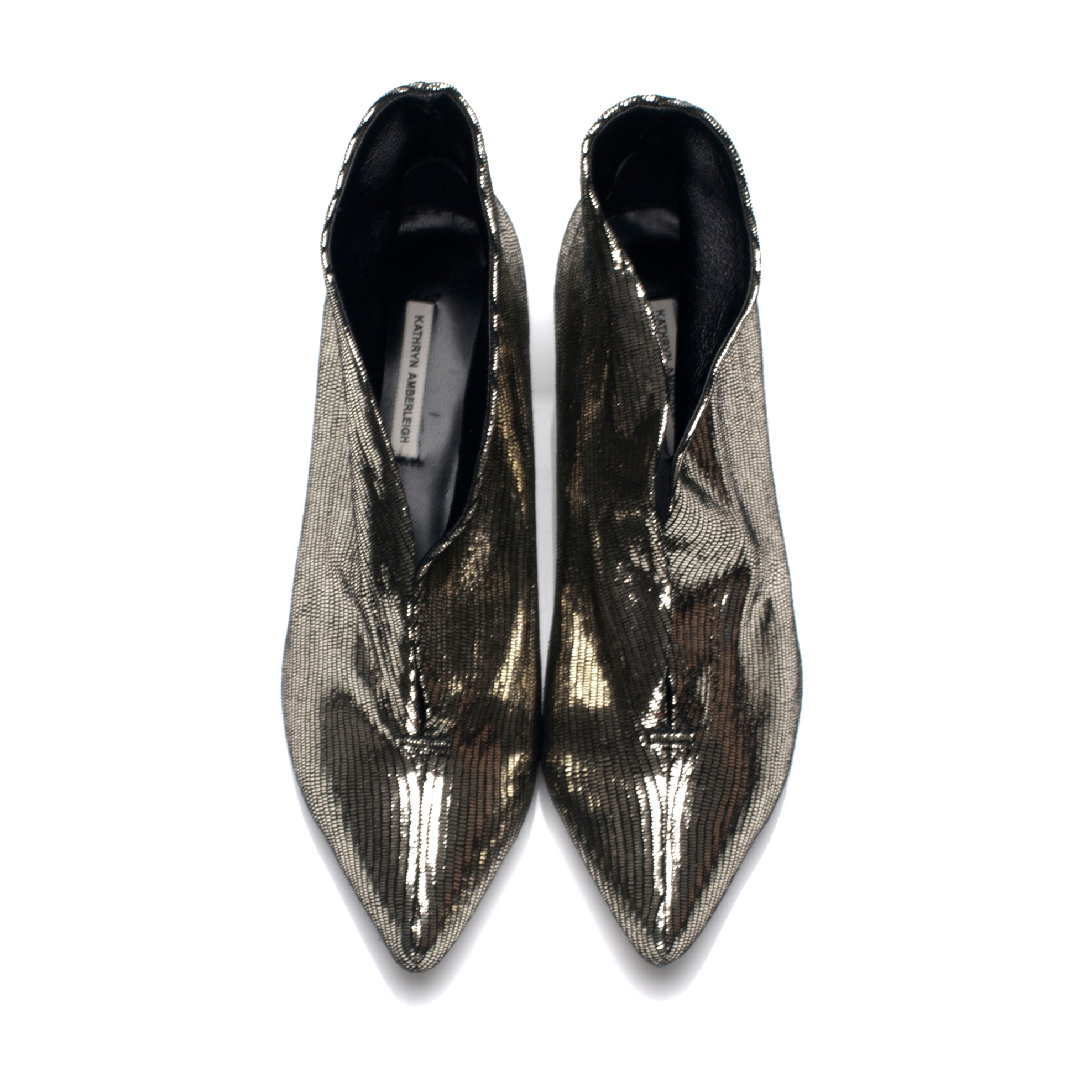 3155 leather booties ; gold lizard