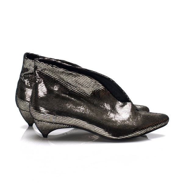 3155 leather booties ; gold lizard