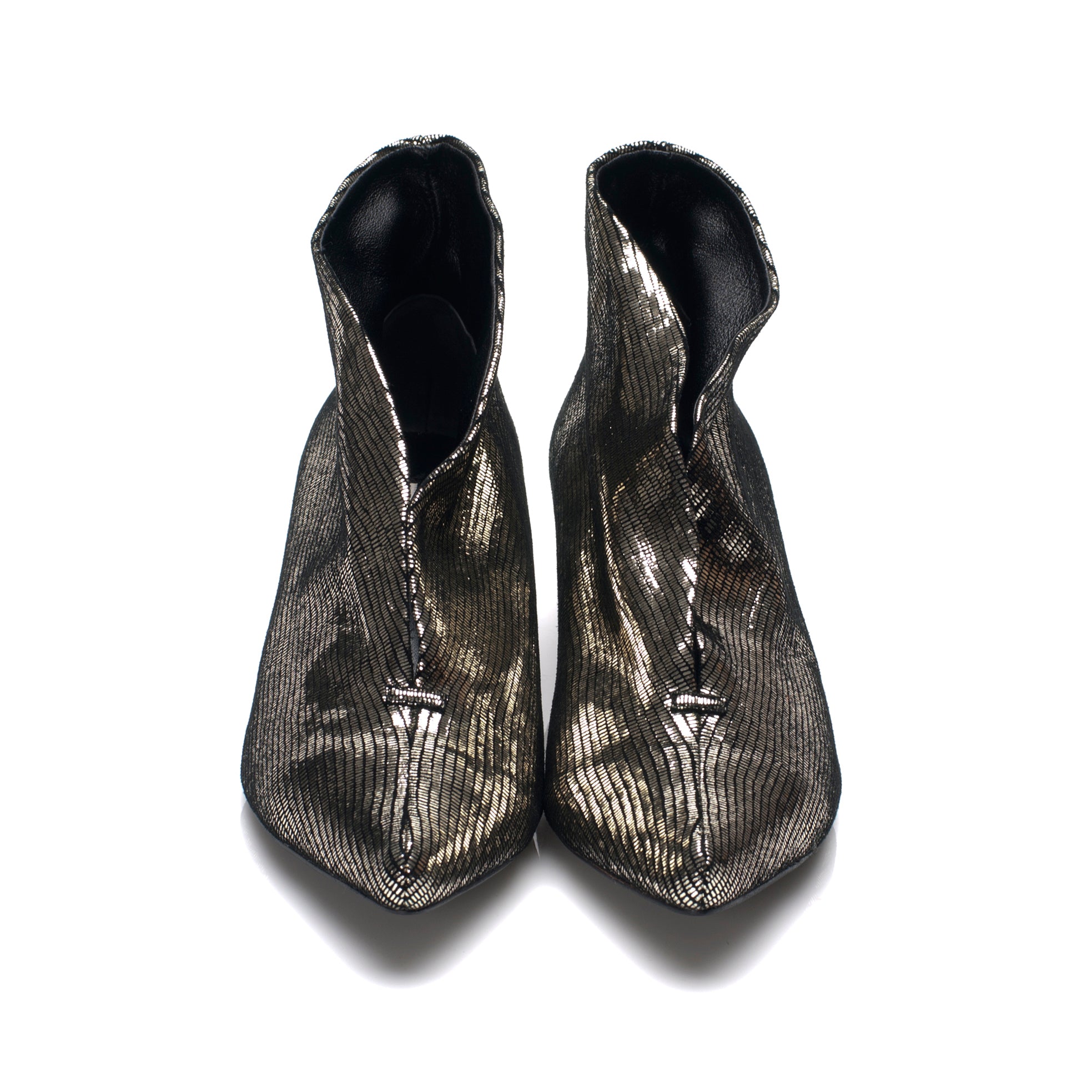 3155 leather booties ; gold lizard