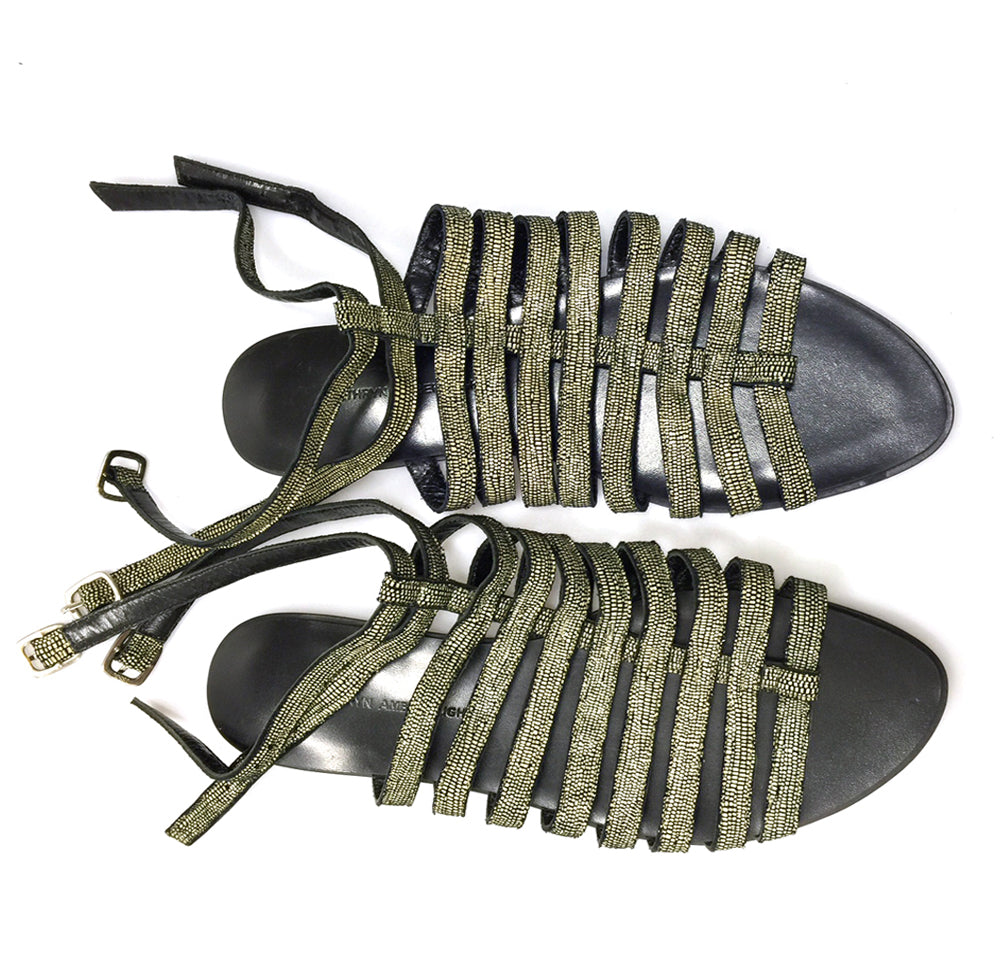 J103 leather sandals; cream lizard
