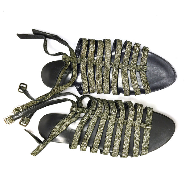 J103 leather sandals; cream lizard