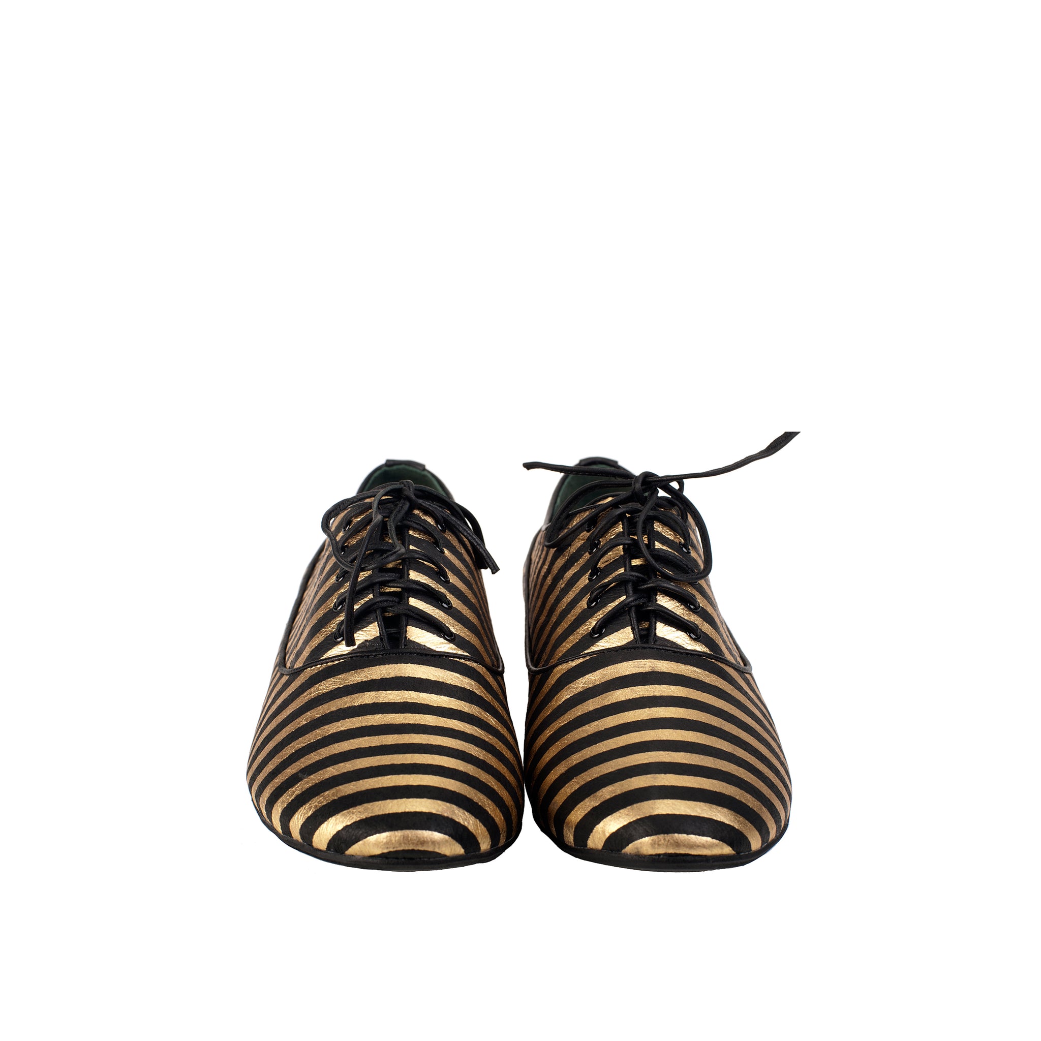 K436 leather loafers; gold and black