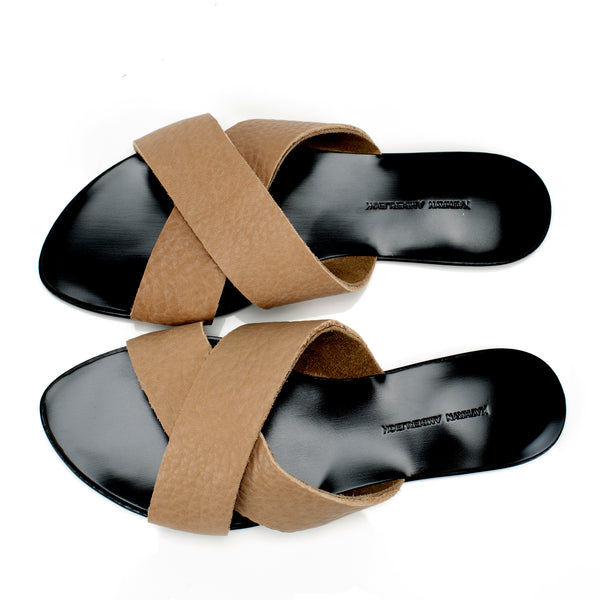 7519 leather slides; taupe