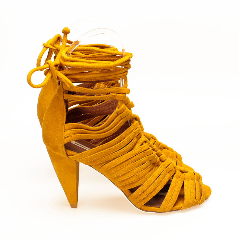 J013 suede heels; dried orange