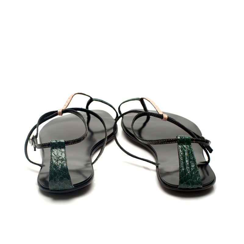 3019 snakeskin sandals; peach and green
