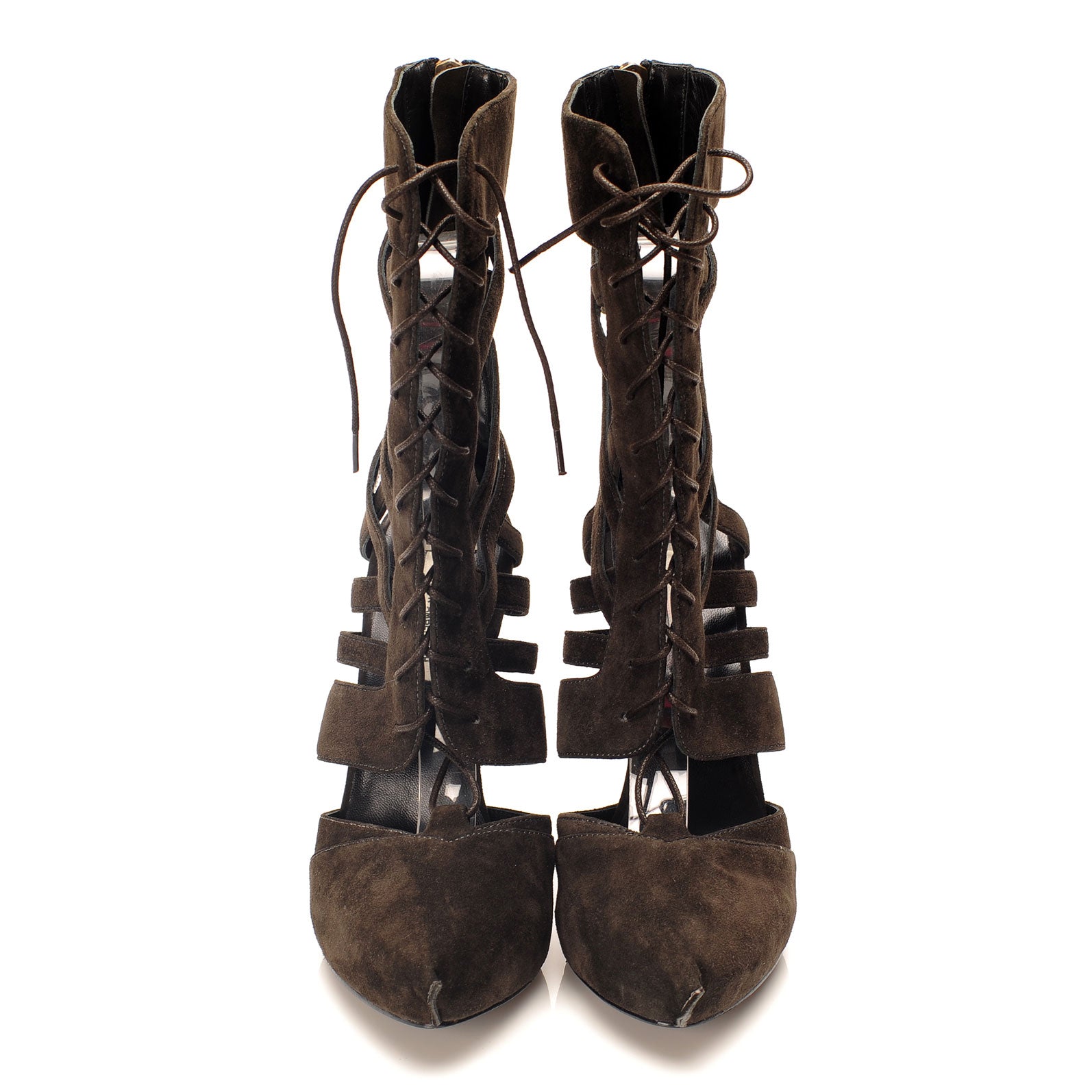 K731 suede heels; coffee