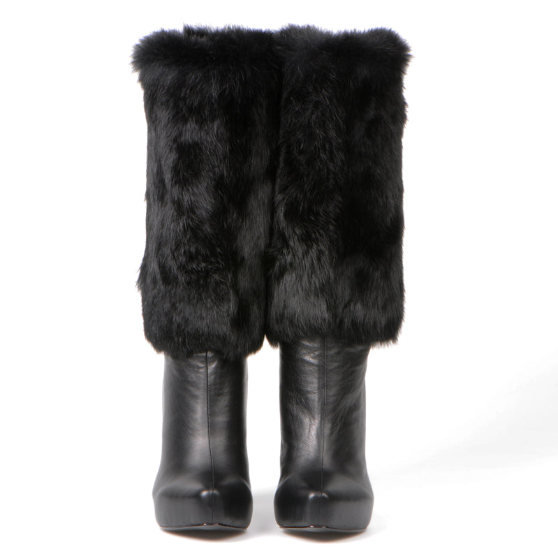 1501 fur and leather boots; black