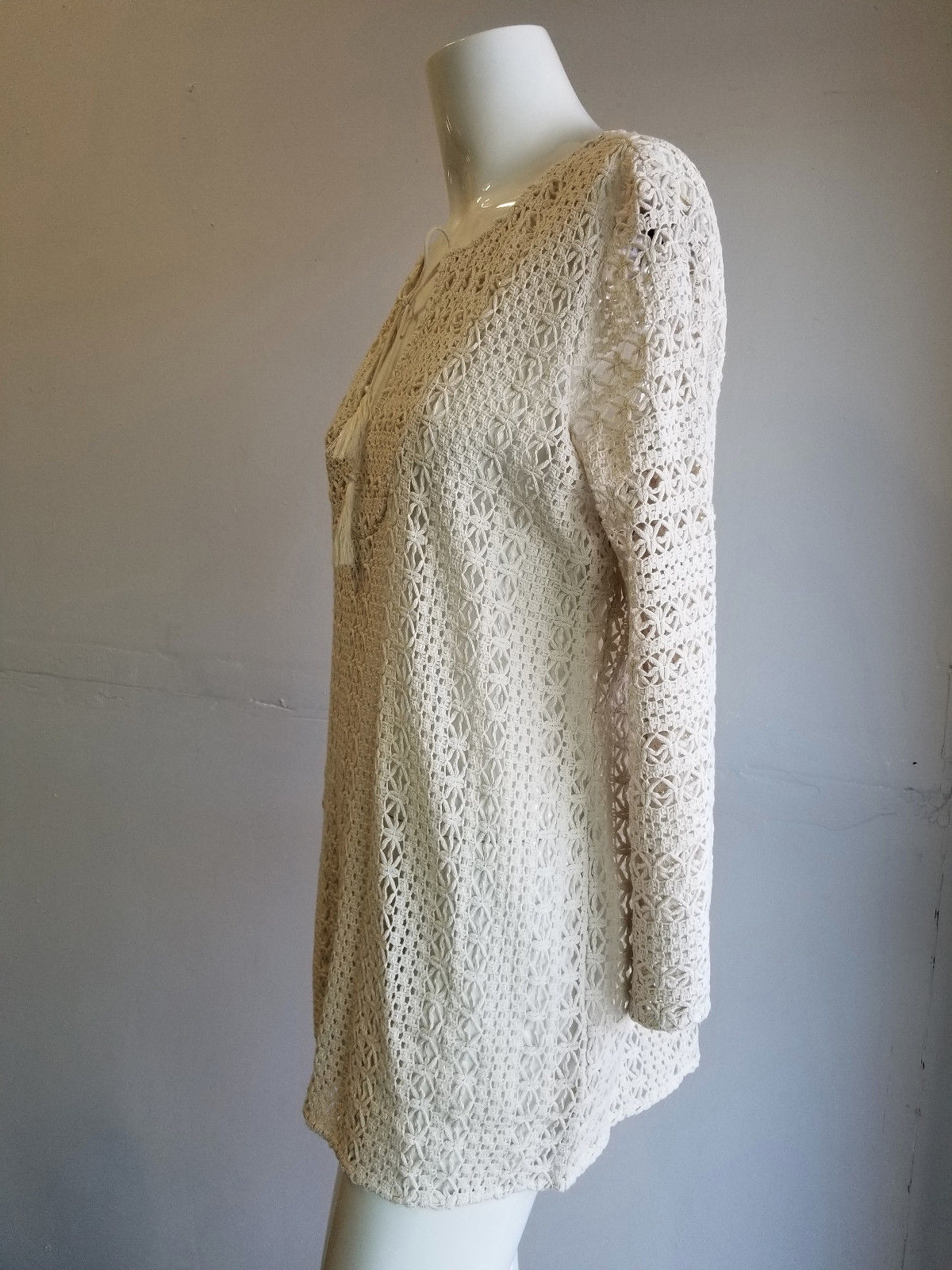 JOIE : CROCHET TUNIC BLOUSE, BEIGE