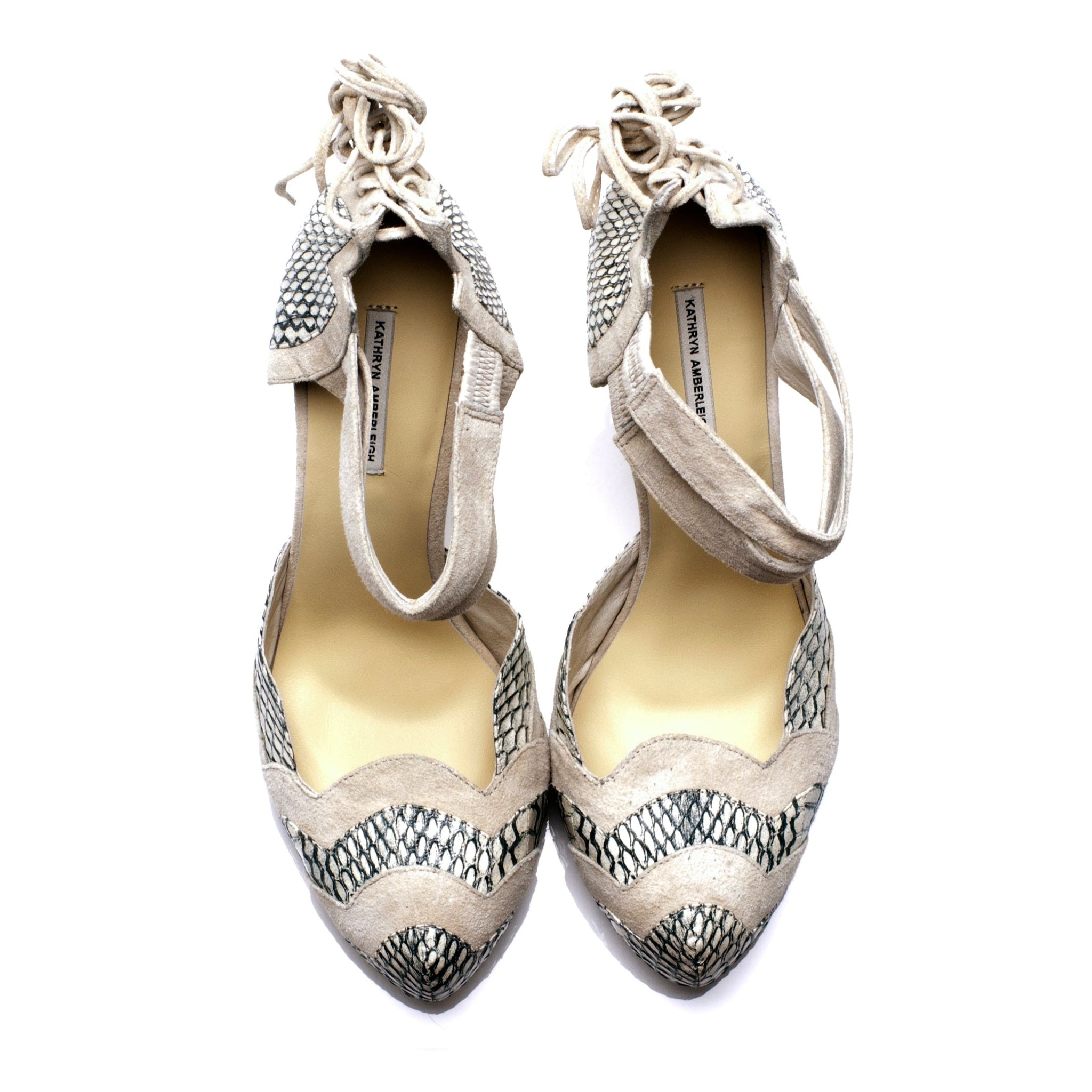 J015 snakeskin and suede heels; ivory