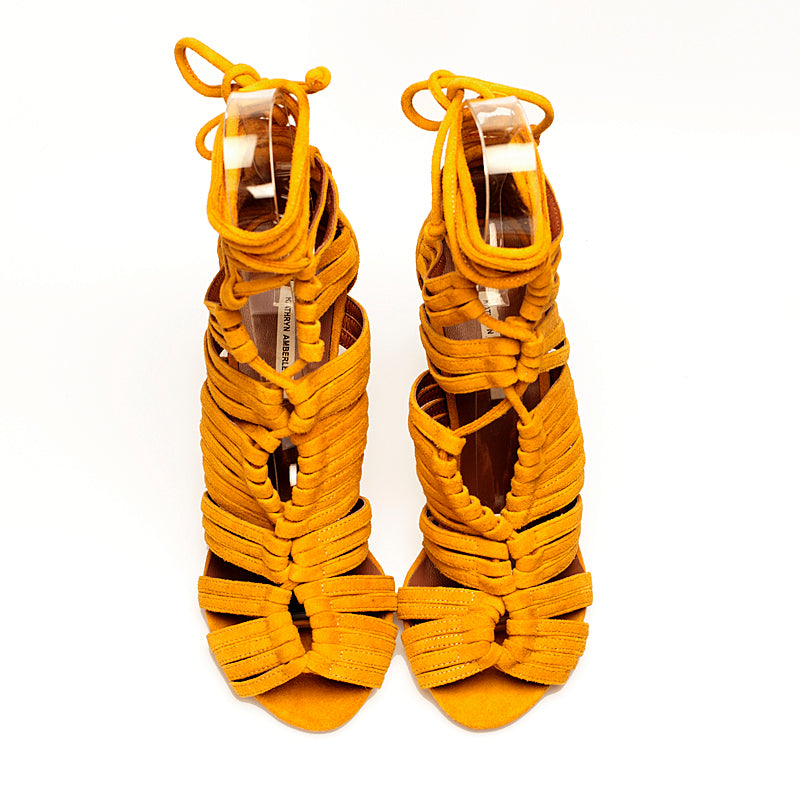 J013 suede heels; dried orange