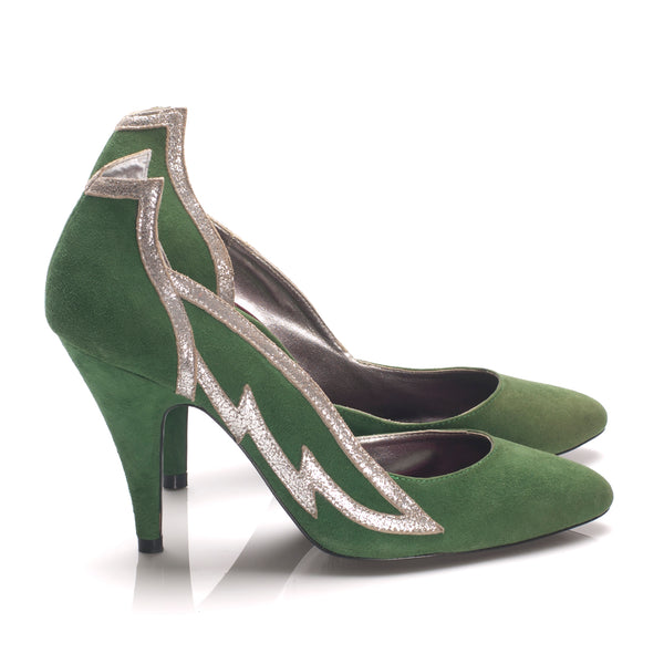 3001 suede heels; green