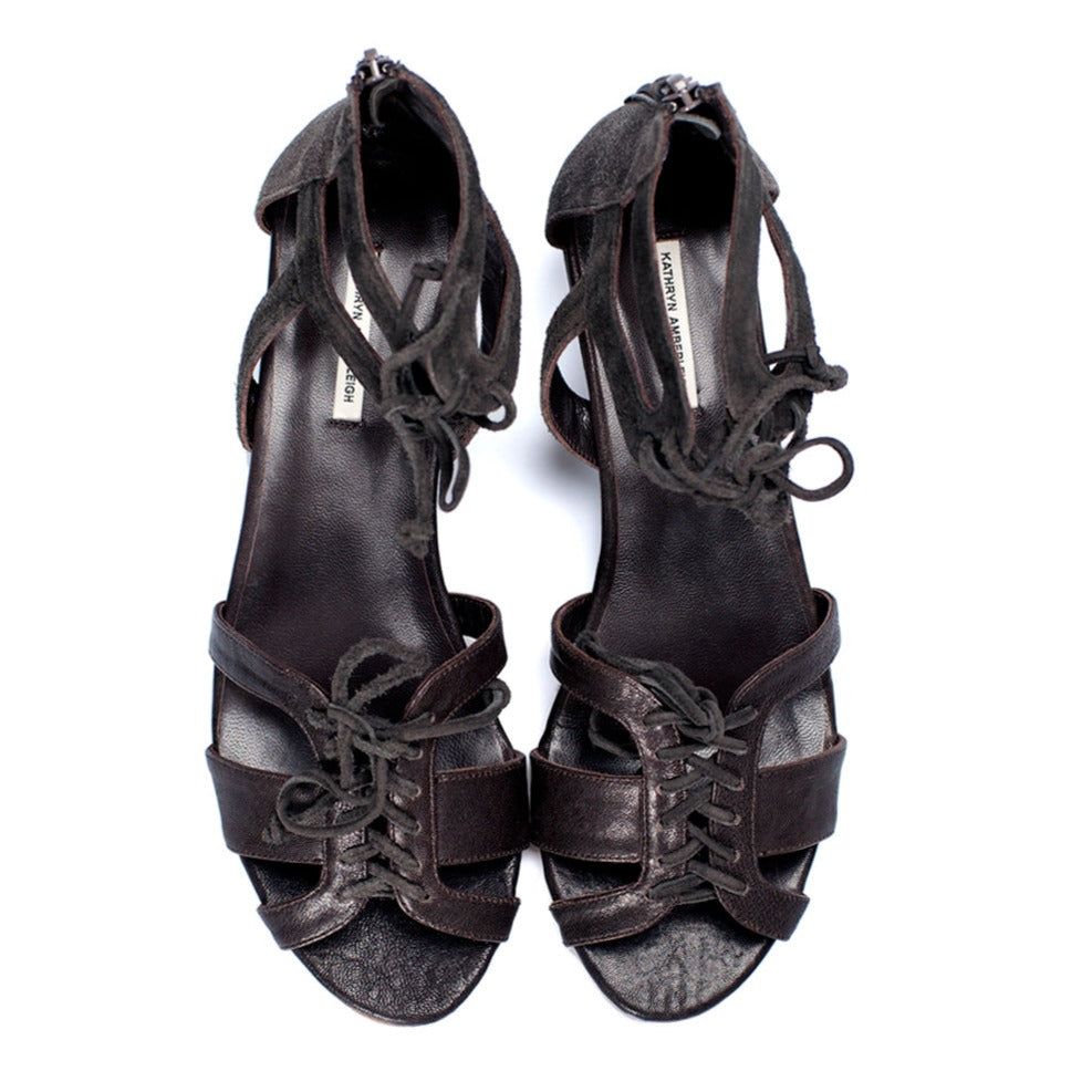 J001 lambskin and suede sandals; coffee