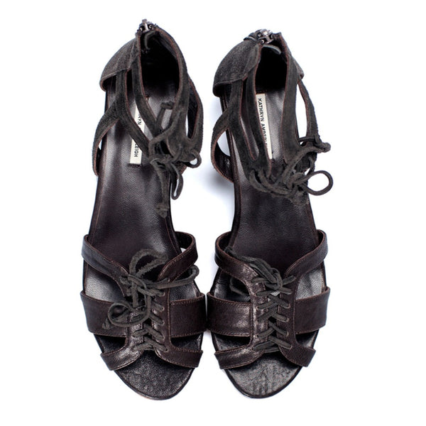 J001 lambskin and suede sandals; coffee