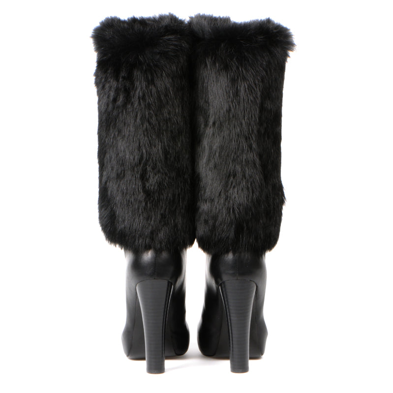 1501 fur and leather boots; black