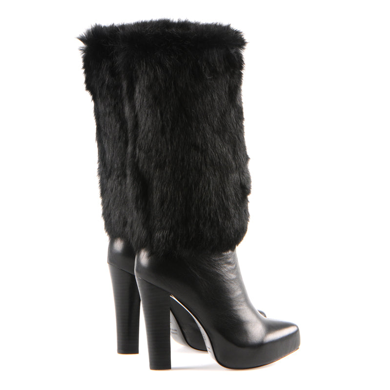 1501 fur and leather boots; black