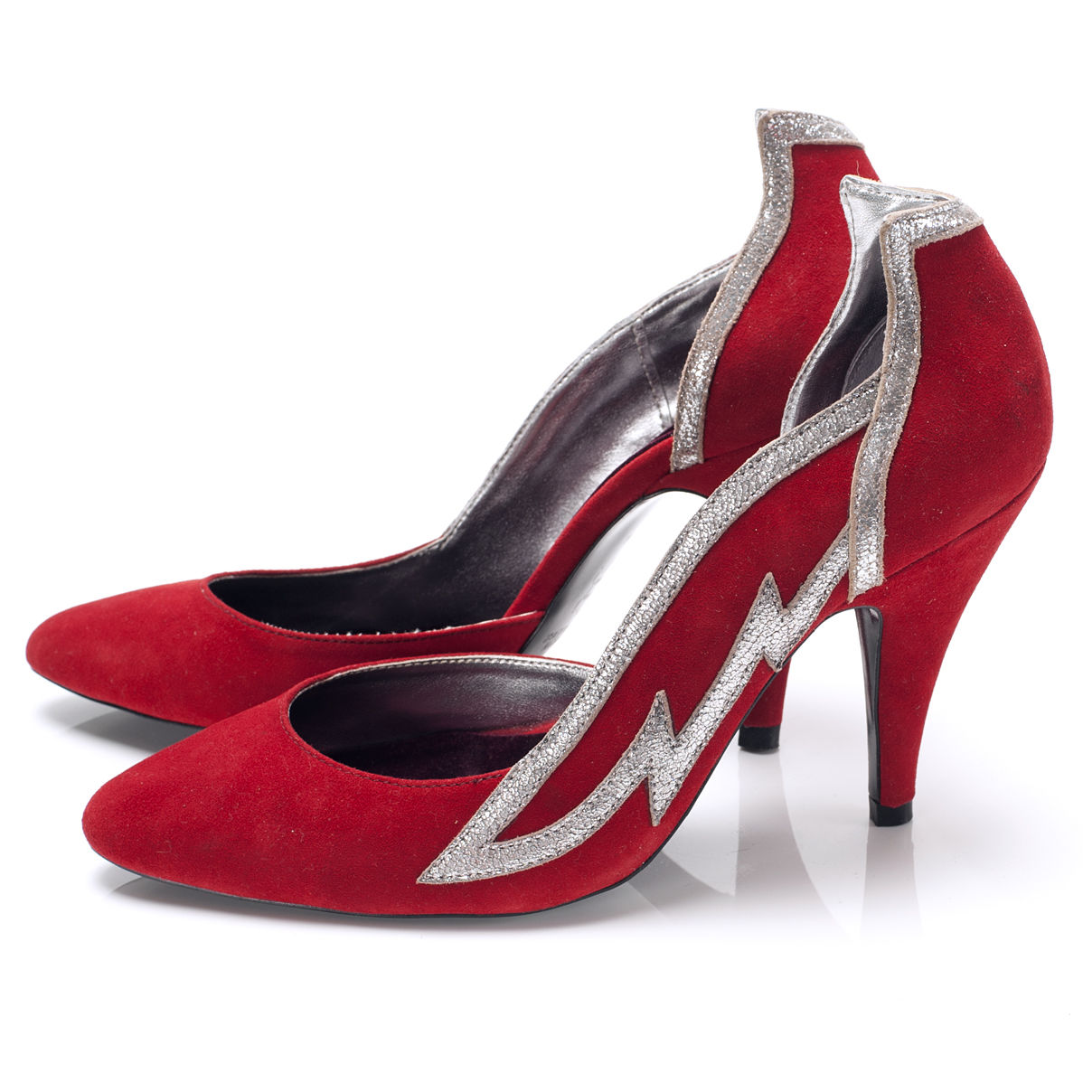 3001 suede heels; red