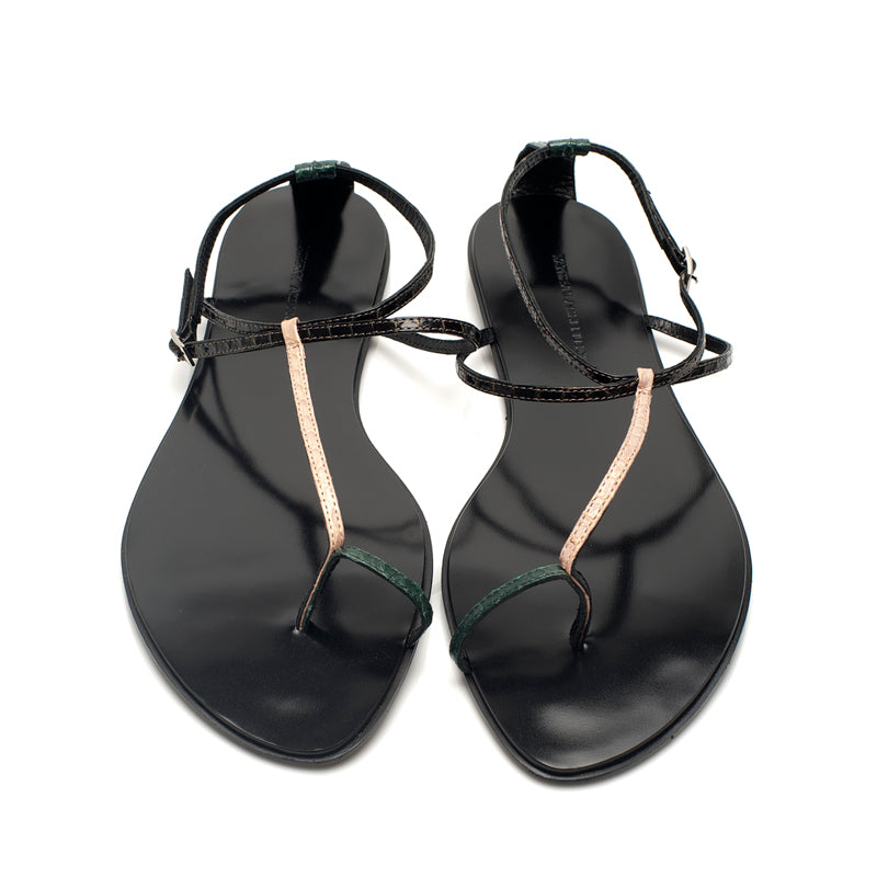 3019 snakeskin sandals; peach and green
