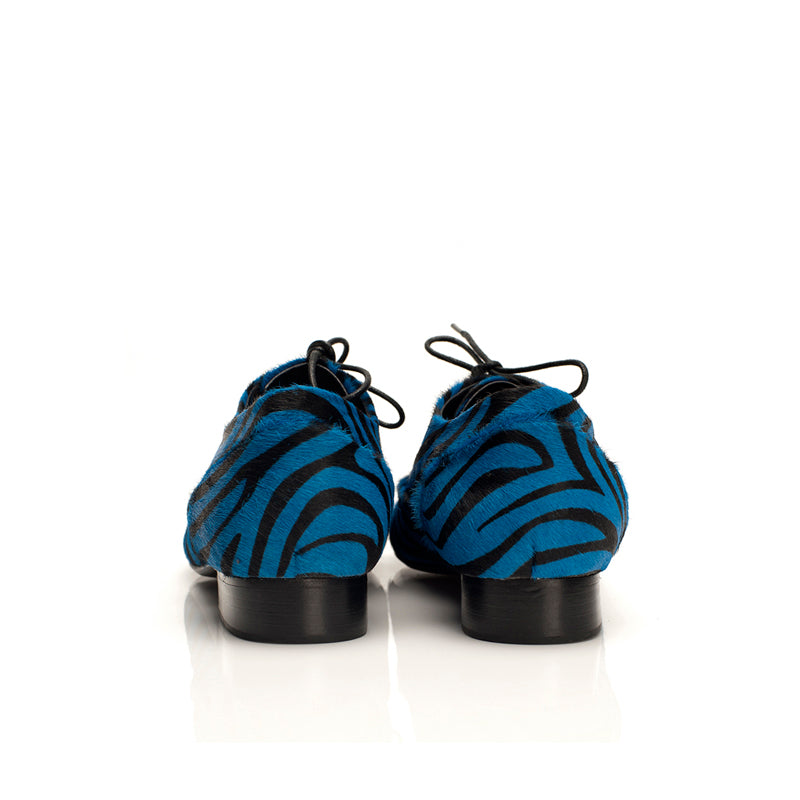 J544 pony hair loafers; blue zebra