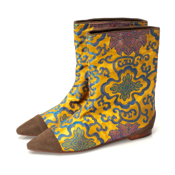 J558 jacquard and suede boots; orange