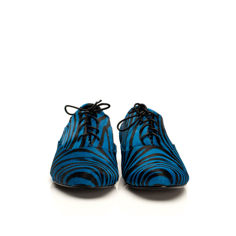 J544 pony hair loafers; blue zebra