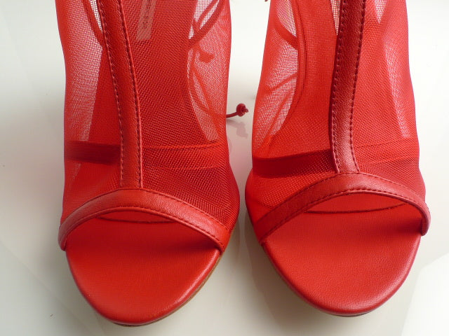 J016 net and leather heels; elec cherry