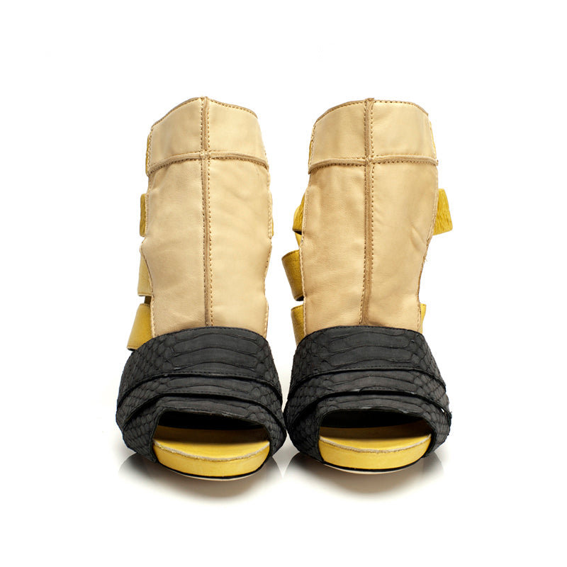 7101 leather heels; yellow multi
