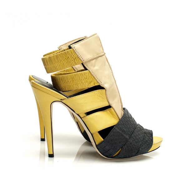 7101 leather heels; yellow multi